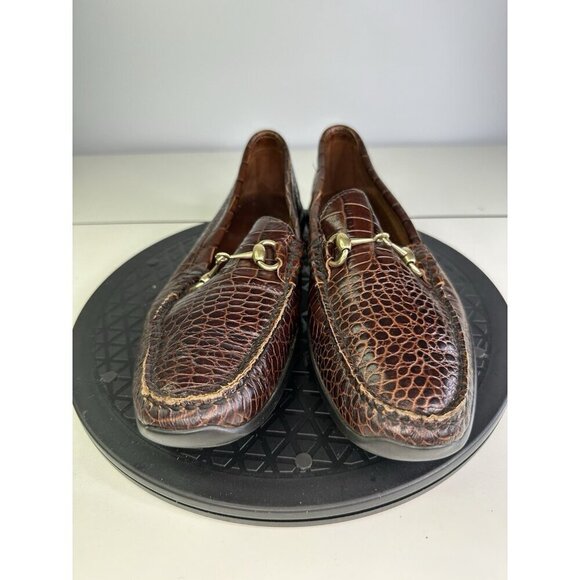 Allen Edmonds Loafers Shoes Mens 8.5D Brown Leather Grand Cayman Horse Bit Croc main image 4